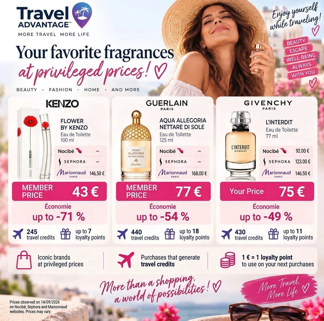 Fragrance examples shown at member prices on the Travel Advantage Lifestyle Mall