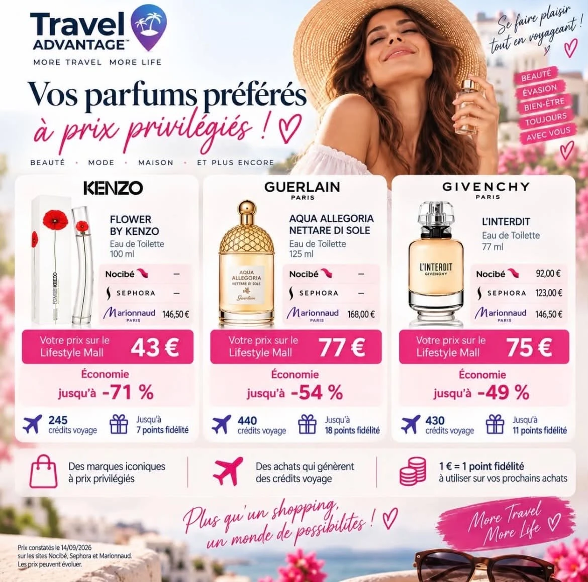 Exemples de parfums proposés à prix membre sur le Lifestyle Mall Travel Advantage